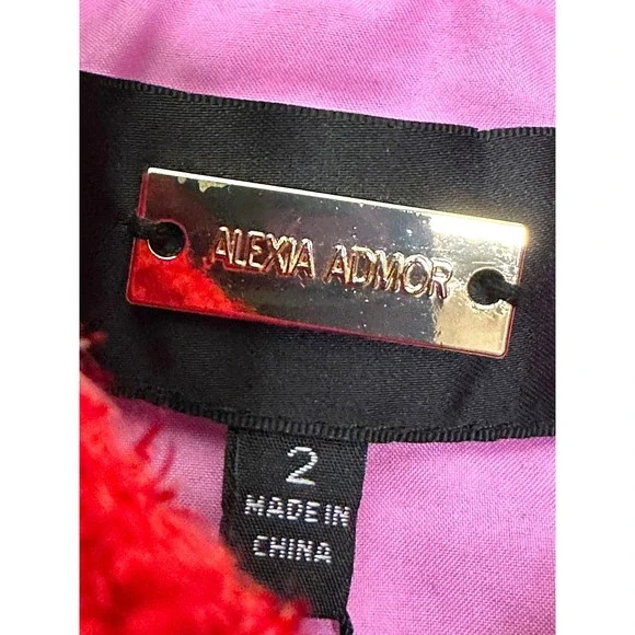 Alexia Admor Tweed Mini Dress Pink Red Sequin Gold Button Front Size 2 - Picture 2 of 9